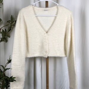 Girls Old Navy Cream Fuzzy Cropped V-Neck Cardigan (K1)